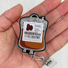 1 cuộn dây đeo huy hiệu lấp lánh Coffee Fuel bằng acrylic có thể thu gọn với kẹp cá sấu xoay, thích hợp làm quà tặng cho đồng nghiệp, giáo viên, học sinh, bác sĩ. - cà phê - Xem 5