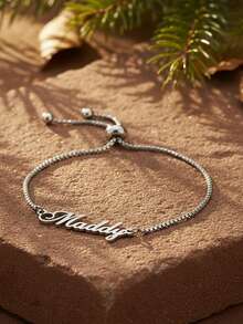 Personalized Name Bracelet, Customized Name Jewelry, Youth Bracelet, Stainless Steel Name Tag Bracelet, Adjustable Pull Chain Bracelet, Anniversary, Birthday, Wedding Accessory Gift, Personalized Wrist Bands - Multicolor - View 9