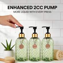Shampoo And Conditioner Dispenser, Shower Soap Dispenser For Bathroom-Set Of 3 With Stylish Label-16.9 Oz, 500ml Refillable Shampoo And Conditioner Bottles Green - Green-gold-black Electroplated Aluminum Pump - View 2