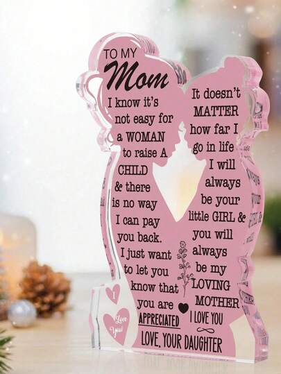 1件亚克力装饰礼品，亚克力铭牌，女儿/儿子送给妈妈的礼物，创意母亲生日礼物，最佳母亲节礼物，送给新妈妈或单身母亲的理想礼物，创意桌面装饰