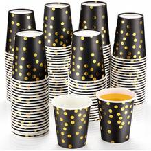 10/20pcs Black & Gold Theme Party Paper Cups, Gold Polka Dot Pattern Party Paper Cups, Suitable For Birthday Party, Family Gathering, Class Reunion, Outdoor Picnic - View 1