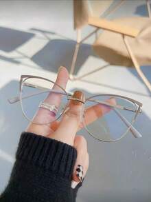1 Pair Women's Metal Cat Eye Rhinestone Unique Design Shiny Transparent Lens Glasses - Clear - View 7
