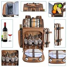 Hap Tim Mochila de picnic para 4 personas con bolsa térmica a prueba de fugas soporte para vino manta de forro polar juego de cubiertos perfecto para playa viajes de día senderismo camping barbacoas regalos familiares y amantes - Marrn - Ver 2