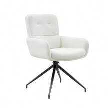 [Set Of 2] European Swivel Chair In A Lightweight Luxury Design: PU Coating + Black Metal Legs, 360° Sound Swivel, Set Of 2 For Dining Rooms / Relaxation Areas. - White - View 9