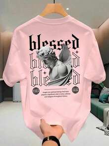 Plus Size Streetwear Angel  Unisex T-Shirt 100% Cotton Urban Shirt Casual Style Men's - 淺粉色 - 查看 1