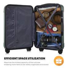 YONSLY 4-Piece Wheeled Suitcase Set With 360° Wheels, Combination Lock, Robust Double Zipper, Mesh Pocket, Soft Rubber Handle, 16/20/24/28 Inch Trolley Suitcase, Hard Shell Carry-On Luggage Set (4-Piece Set, S, M, L & XL) - 深綠 - 查看 6