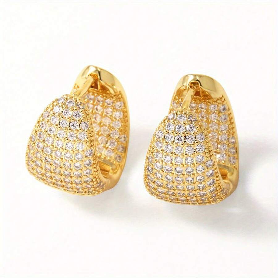 1 paire de boucles d'oreilles de luxe blanches en zirconium cubique synthétique, idéales pour les sorties et les rassemblements quotidiens. Un cadeau romantique et parfait pour votre épouse - Doré - Voir 1