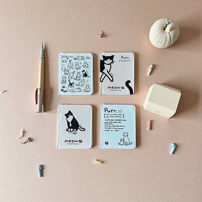 Cute Cartoon Cat Notebook, Blank Page Mini Pocket Notebook, Portable Student Planner Diary