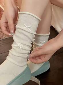 1 Đôi - Vớ dài đến đầu gối kiểu ballet nhiều nơ, chống trượt, không đường may, dành cho nữ, thích hợp cho các buổi tiệc khiêu vũ. - Nhiều màu - Xem 4