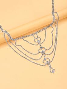 1件新款新娘婚礼流苏肩链，欧美时尚晚宴表演水晶身体链 - 銀色 - 查看 5