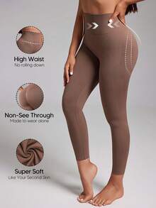 Suprenx 1件装女士无缝高腰提拉塑形紧身裤 - 摩卡棕 - 查看 3