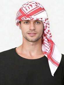 1pc Printed Alpha Head Scarf, Arabic Headscarf, Dubai Headwrap, Desert Handkerchief Shawl - Multicolor - View 10