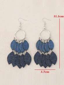 复古牛仔渐变蓝色流苏叶子耳环，波西米亚风长耳环 - 彩色 - 查看 7