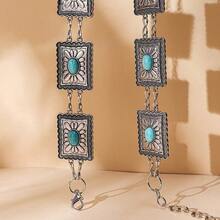 Dây thắt lưng ngọc lam chạm khắc cổ điển, Dây thắt lưng quyến rũ phong cách Bohemian, Hợp kim kẽm Boho Đá quý màu ngọc lam xanh, Thích hợp cho tiệc tùng, đám cưới, mọi mùa - xanh quân đội - Xem 3