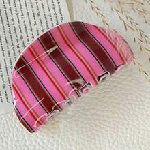 1pc Korean Style Blue & Coffee Striped Acrylic Hair Claw Clip, Retro Elegant Hair Accessory For Bun, Ponytail, Versatile High-End Hair Clip Women Hair Accessories - 彩色 - 查看 5
