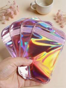 100个PVC亮片首饰收纳袋，PVC首饰保护袋，抗氧化透明首饰拉链袋，防水密封首饰袋，简约纯色首饰袋，适用于手链，情人节家居礼物，可用于耳环、项链等首饰的独特包装拉链袋，派对礼品袋 - 粉色 - 查看 2