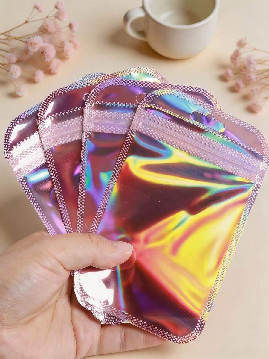 100个PVC亮片首饰收纳袋，PVC首饰保护袋，抗氧化透明首饰拉链袋，防水密封首饰袋，简约纯色首饰袋，适用于手链，情人节家居礼物，可用于耳环、项链等首饰的独特包装拉链袋，派对礼品袋
