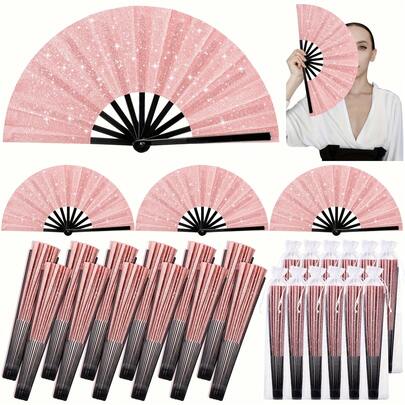 2pcs/Set Women's Glitter Folding Fans, Symphonic Glitter Fans, Suitable For Large Party Style Folding Fans, Birthday Theme Performance And Holiday Balls, Gift For Friends