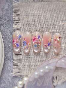 2026 Spring Summer New 5D Embossed Floral Nail Art Stickers,Vintage Sweet Style Self-Adhesive Daisy & Colorful Small Flower Nail Decals,Waterproof Nail Art Supplies For DIY Nail Design, Perfect For Daily Wear & Vacation Nail Decorations For Women & Girls - Multicolor - View 6