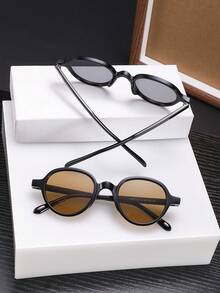 2 PCS Men's Round Fashion Glasses Polycarbonate Lightweight Thin Frame Multicolor Lenses Casual Style Suitable For Outdoor Commute With Glasses Box - Multicolor - View 5