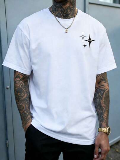 男士星星印花落肩T恤