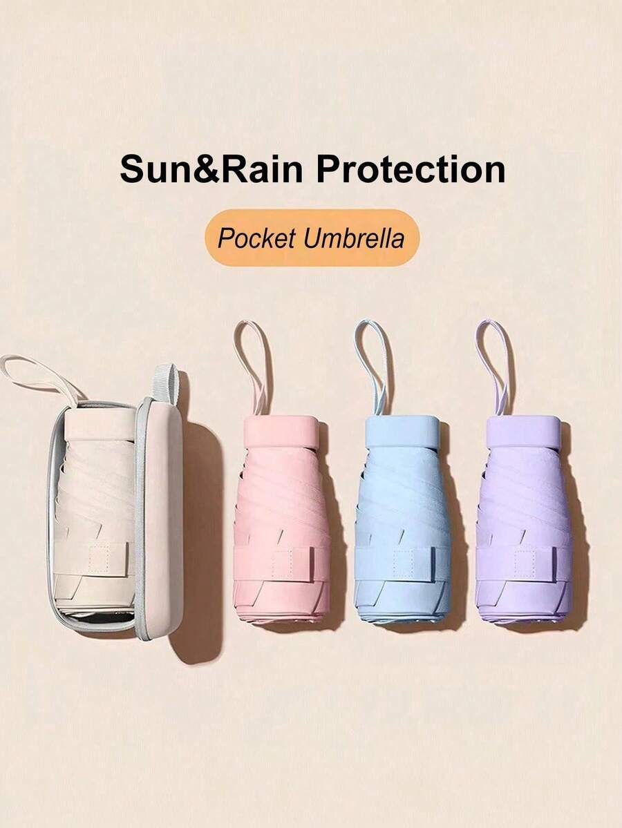 Cute Portable Folding Umbrella, Minimalist Manual Umbrella, Matching Color Box, Mini Nylon Pocket Raincoat, Suitable For Men And Women - Portable 6-Fold Manual Sun Umbrella, Double Zipper Storage Box, Suitable For Various Weather And Travel Accessories - Multicolor - View 1