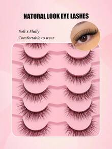 Asiteo 7对自然妆效假睫毛，轻盈柔软蓬松3D仿貂毛假睫毛，适合日常妆容，可重复使用，旅行必备，派对妆容工具 - 黑色 - 查看 3