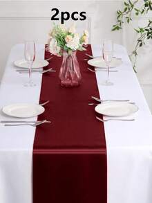2pcs/5pcs/10pcs Wine Red Satin Table Runner, Suitable For Hotel Events, Birthday Parties, Silk Table Flags, Parties, Christmas, Wedding Decorations - Burgundy - View 12