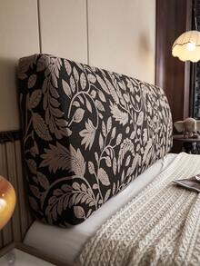 1pc Leaf Pattern Plush Bed Headboard Cover, Soft & Breathable, Suitable For Various Occasions - Khaki - View 7