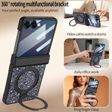 VIETAO Casing Ponsel Berhias Payet dan Rhinestone, Berkilau, Berlapis Elektrolit, dengan Braket Melingkar Tersembunyi, Kompatibel dengan Galaxy Z Flip 7 6, Casing Ponsel Pelindung Penuh dengan Engsel dan Pelindung Layar Kaca Tempered. - Biru - View 10