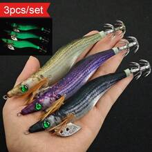 Avlcoaky 3pcs/Set Shrimp Fishing Lures Luminous Squid Jig Hook Shrimp Prawn Lure Artificial Hard Bait - Multicolor - View 2