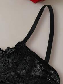 1pc Women's Black Sexy Lace Trim Semi-Cup Bra Underwire With Adjustable Straps Comfortable Lingerie Super Sexy Hot Nightwear Couple Play - 黑色 - 查看 5