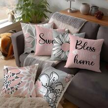 MEMNUN 6 buc. fețe de pernă moderne minimaliste gri și roz cu imprimeu floral geometric cu margarete [fără inserție de pernă], 45*45 cm / 50*50 cm / 40*40 cm, [imprimare pe o singură față] Home Sweet Home & Bless This Home Quotes, decor modern pentru casă, huse de pernă din poliester pentru canapea, pat, sufragerie, dormitor, mașină, birou, hotel, potrivite pentru toate anotimpurile, cadou perfect pentru familie și prieteni. - Multicolor - Vizualizare 10