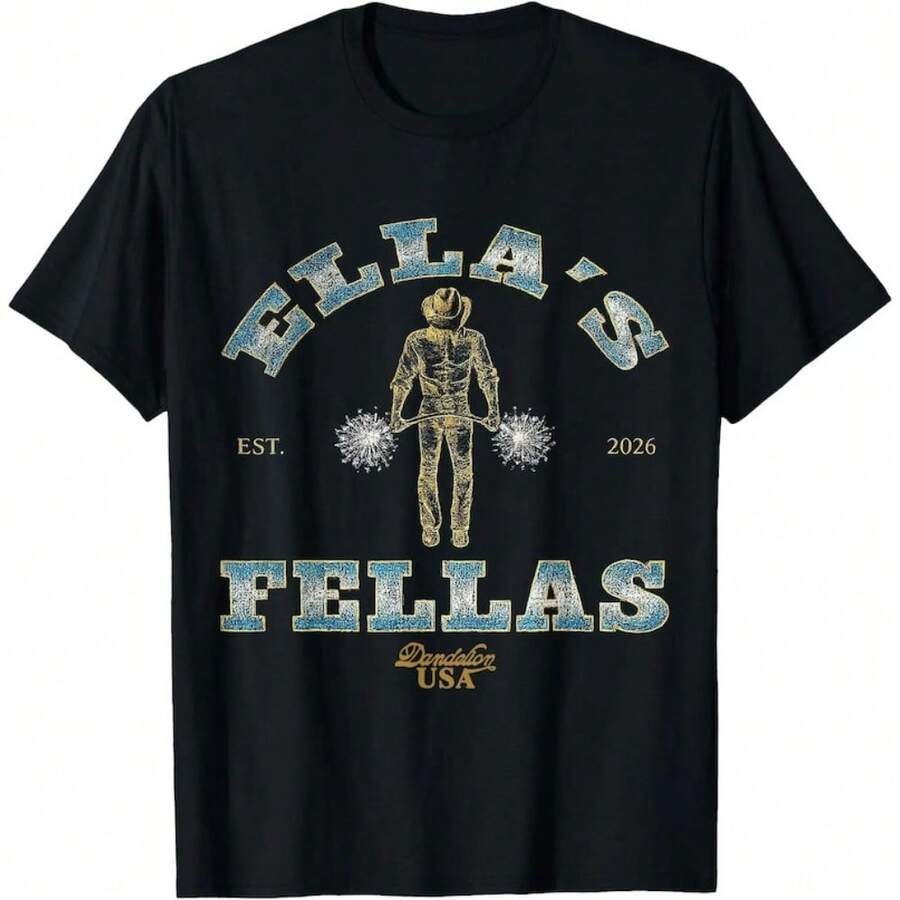Ella's Fellas Shirt, Retro Western Dandelion Hoodie, Vintage Cowboy Fan Gear, Gameday Fellas Sweatshirt, Est 2026 Western Gift - 黑色 - 查看 1