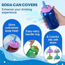 4-Color Reusable Soft Drink Can Lids With Straws, Suitable For Beverages, Juices And Soft Drinks - Multicolor - View 2