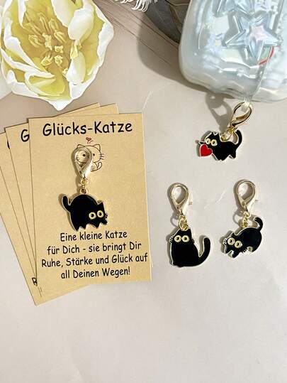 1 Set Cute Black Cat Keychain Set With Lucky Cat Inspirational Card - Lobster Clasp, Adorable Cat Series, Birthday Wedding Valentine's Day Party Gift, Decorative Accessory, Ideal For Girls, Women, Cat Lovers Lucky Gift - For Bags, Keys, Party Decor, Holiday Decor, Wedding Gifts, Animal Keychains, Gift Set, Lucky Gift For Family, Coworkers, Neighbors, Classmates