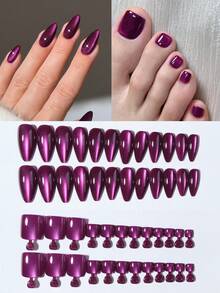 48片（2种款式混合）Y2K美学蓝色猫眼水晶美甲贴纸，紫色杏仁猫眼亚克力假指甲，包含2片果冻凝胶和1个指甲锉，紫色猫眼美甲，适合夏季佩戴，女性和女孩日常使用，也适合锐舞派对。 - 紫色 - 查看 3