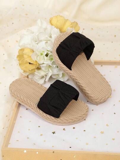 1 đôi dép lê đế bằng, màu trơn, quai vải mềm, kiểu dáng tối giản, mũi tròn, co giãn, mềm mại, chống trơn trượt, dép đi biển cổ điển thời trang phù hợp cho sinh hoạt hàng ngày, nghỉ dưỡng, đi trong nhà, mẫu mới xuân/hè.
