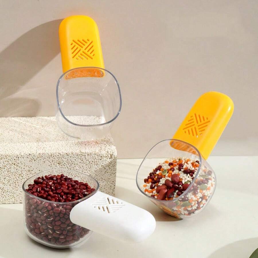 1pc Multi-Functional Rice Scoop/Kitchen Measuring Spoon For Flour/Grains, Large Capacity With Scale, Detachable Handle, Material, Anti-Insect Box - Multicolor - View 1