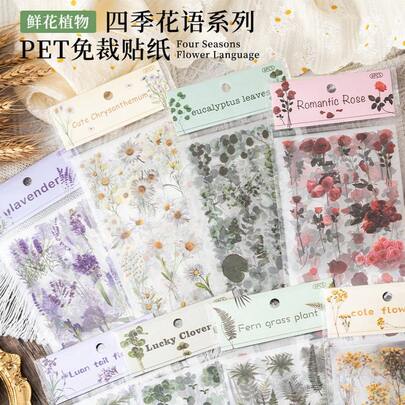 Bộ sticker hoa, sticker trang trí cho sổ lưu niệm, nhật ký, ngôn ngữ của các loài hoa cho mọi mùa, không cần cắt.