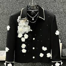 New Style, Three-Dimensional Flowers, Embroidery, High-End Feel, Pearl, Nail Bead Design, Light Luxury, Fashion, Wedding, Banquet, Party, Suit, Men's Coat, Women's Suit - màu đen - Xem 4