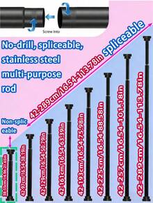 Extra Long Stainless Steel Curtain Rod, Shower Curtain Rod, Curtain Rod, Wardrobe Hanging Rod, Extendable Rod, Laundry Drying Rod, Hanging Rod, Bracket, Kitchen Utensil Storage Rod, Curtain Rod, Adjustable Length, Shower Curtain Rod, Simple Extendable Rod For Kitchen, Bathroom Cabinet, Shoe Rack - Multi-functional Stainless Steel Telescopic Pole - Black - View 18