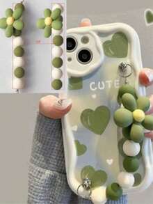 1pc Cute Green Heart-Shaped Beaded Anti-Slip Cord, Compatible With 16, 15, 14, 13, 12, 11 Pro Plus X XS XR Soft Silicone Protective Phone, Compatible With 17/17/17 Pro/17 Pro - Green - View 5