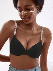 Áo ngực nâng ngực màu đen bóng dành cho nữ, thiết kế xếp ly nâng đỡ vòng một, thoáng khí và có phần lưng đẹp, lý tưởng để mặc hàng ngày. - màu đen - Xem 5