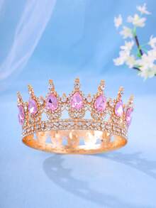 Elegant Gold-Tone Royal Style Sapphire-Look Crystal Crown - Suitable For Attending Balls - Multicolor - View 8