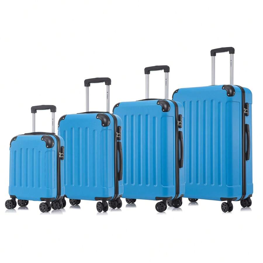 YONSLY 4-Piece Wheeled Suitcase Set With 360° Wheels, Combination Lock, Robust Double Zipper, Mesh Pocket, Soft Rubber Handle, 16/20/24/28 Inch Trolley Suitcase, Hard Shell Carry-On Luggage Set (4-Piece Set, S, M, L & XL) - 藍色 - 查看 1