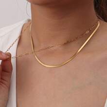 Bộ 2 dây chuyền nữ bằng thép không gỉ mạ vàng, kiểu dáng tối giản với dây xích hình rắn và dây xích hình kẹp giấy, thích hợp đeo hàng ngày. - Vàng - Xem 2