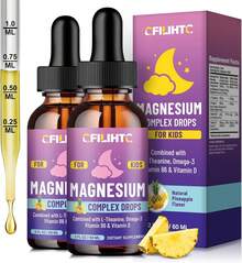 Magnesium Glycinate Liquid Drops For Kids – Magnesium Supplement With L-Theanine, Omega-3, Vitamin B6 & Vitamin D3 | Kids Liquid Magnesium | Pineapple Flavor 2 Oz (2 Bottles) - 2 Bottles - 查看 4