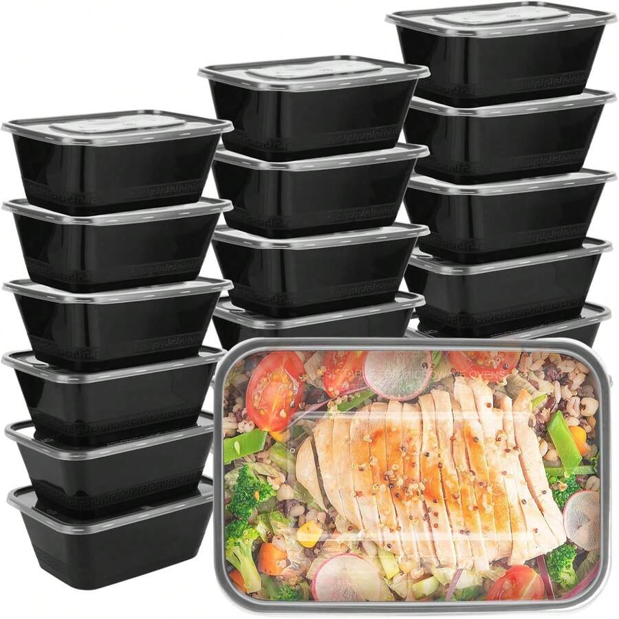 Reusable Meal Prep Containers With Lids, Microwave Food Storage Boxes, Single Compartment Lunch Box, Stackable Food Containers, Suitable For Microwave & Freezer (Black) - View 1