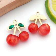 2个不锈钢玫瑰草莓樱桃吊坠，3D树脂水果花吊坠，适用于DIY工艺品钥匙扣、耳环、项链、手链等首饰制作 - 彩色 - 查看 9